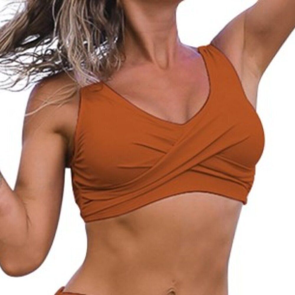 New Push Up Padded Twist Front Bikini Swimsuit Top Orange L